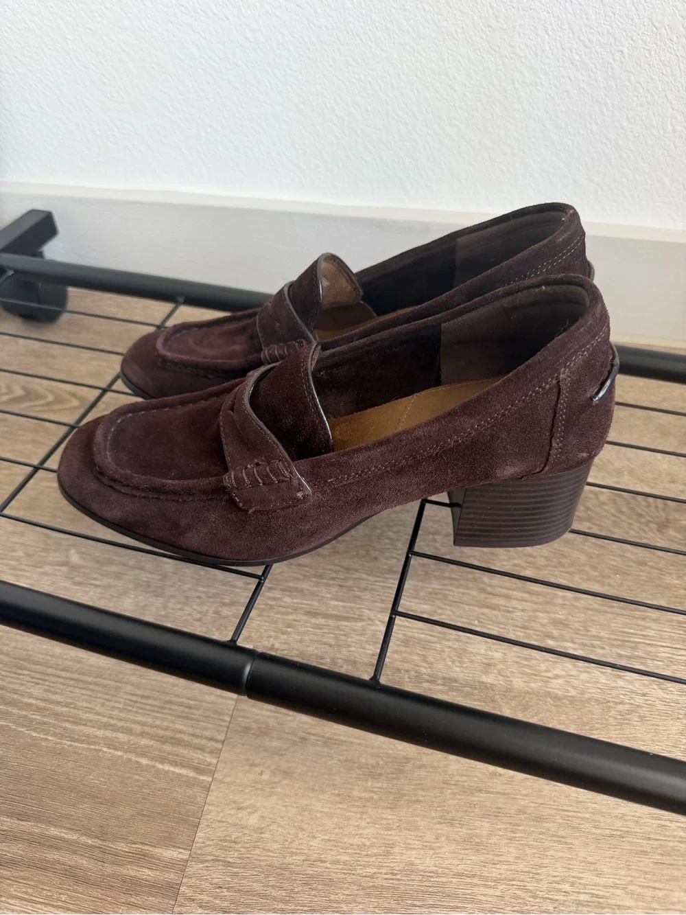 ZARA Brown Suede Penny Loafers Block Heel Women’s EU 40 US 9 Excellent